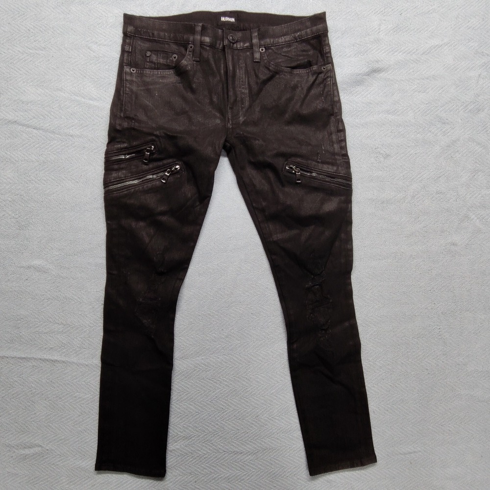 Hudson USA 30 black Catalyst slouch skinny distressed zipper leg pockets pants